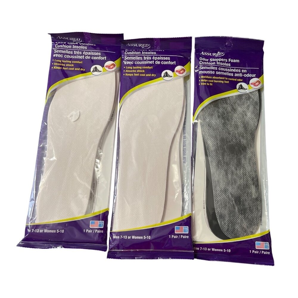 3 Pirs‎ Assured Cushion & Odor Stoppers Foam Insoles For Men 7-13 Or Women 5-10
